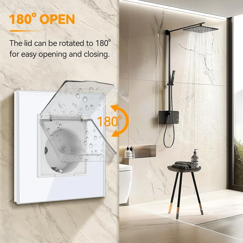EU Waterproof Wall Socket 86 Type Tempered Glass Panel Transparent Cover Round Mounting Box Power Outlet