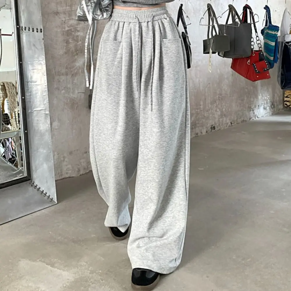

Fashion Drawstring Straight Leg Pants Loose Workout Trousers Casual Pants Women Autumn High Waist Wide Leg Pants Jogging