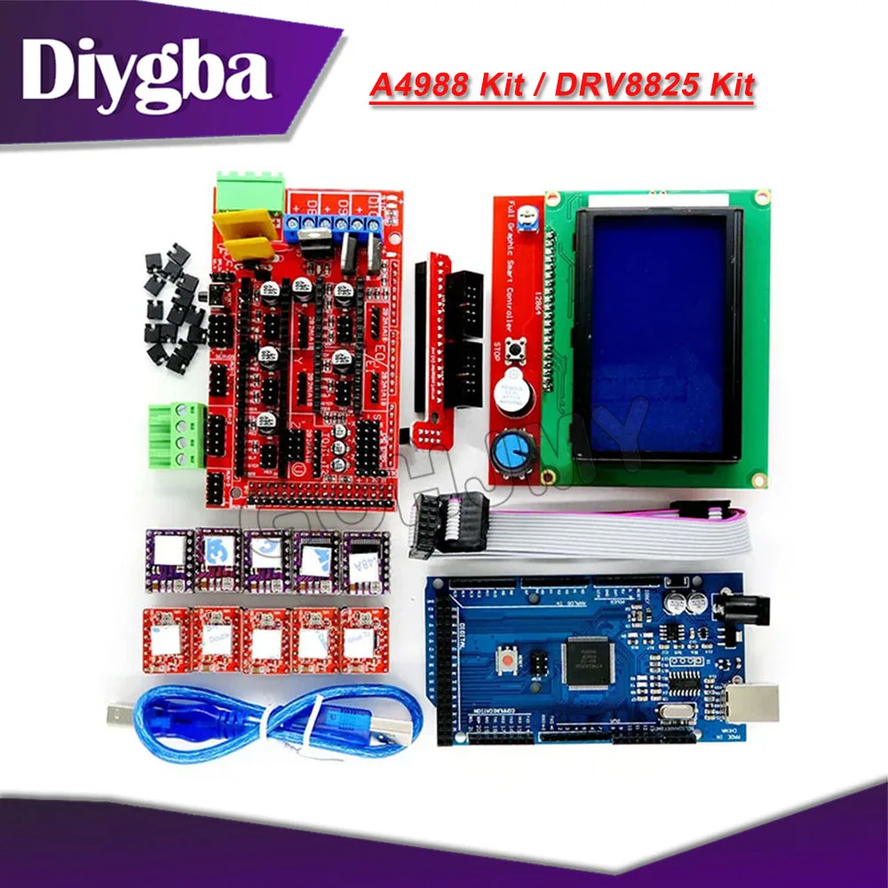 Mega 2560 R3 CH340+1pcs RAMPS 1.4 Controller+5pcs A4988 / DRV8825 Stepper Driver Module+1pcs 12864 controller for 3D Printer kit