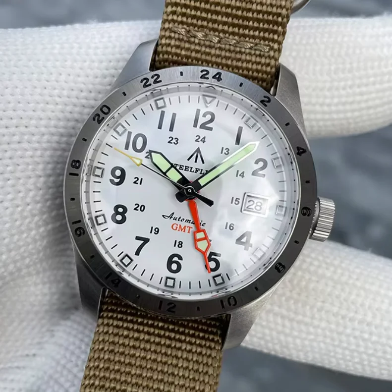 STEELDIVE Men Automatic Watch 39mm GMT Mechanical Wristwatch Diver 200M Waterproof C3 Luminous Sapphire Mirror NH34