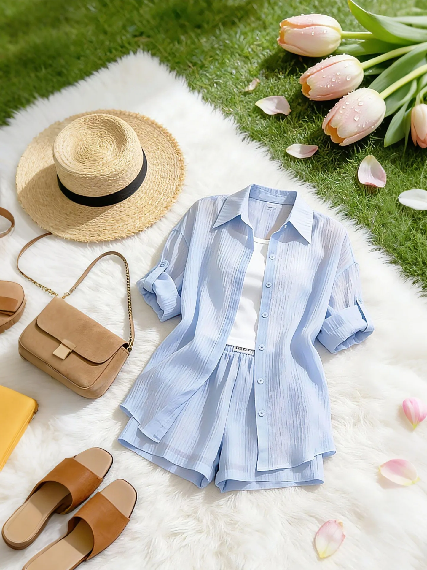 

Весенний повседневный комплект из рубашки и шорт: элегантный, модный, уникальный, красивый, для невысоких, удобный, для работы