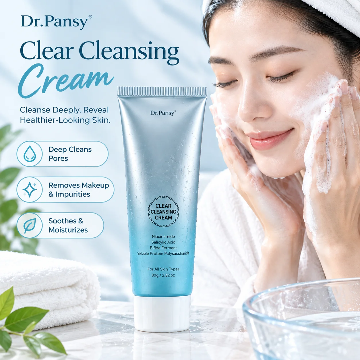 Dr.Pansy Clear Cleansing Cream with Niacinamide & Salicylic Acid for Oily Skin & Pores