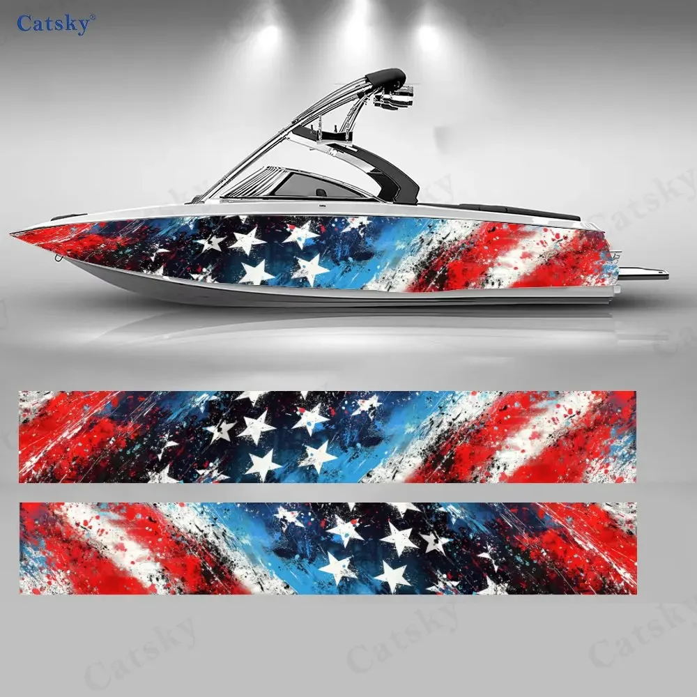 2Pcs Red & Blue Starburst Boat Stickers, PVC Waterproof Durable Vinyl Wrap Decals for Fishing Boats, Durable and Stylish Design