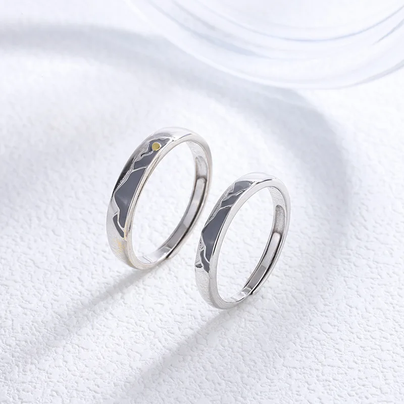 S925 Sterling Silver Twilight and Early Moon Couple Ring for Men and Women One Pair of Simple Student Shan Lian Hai Sworn Ring