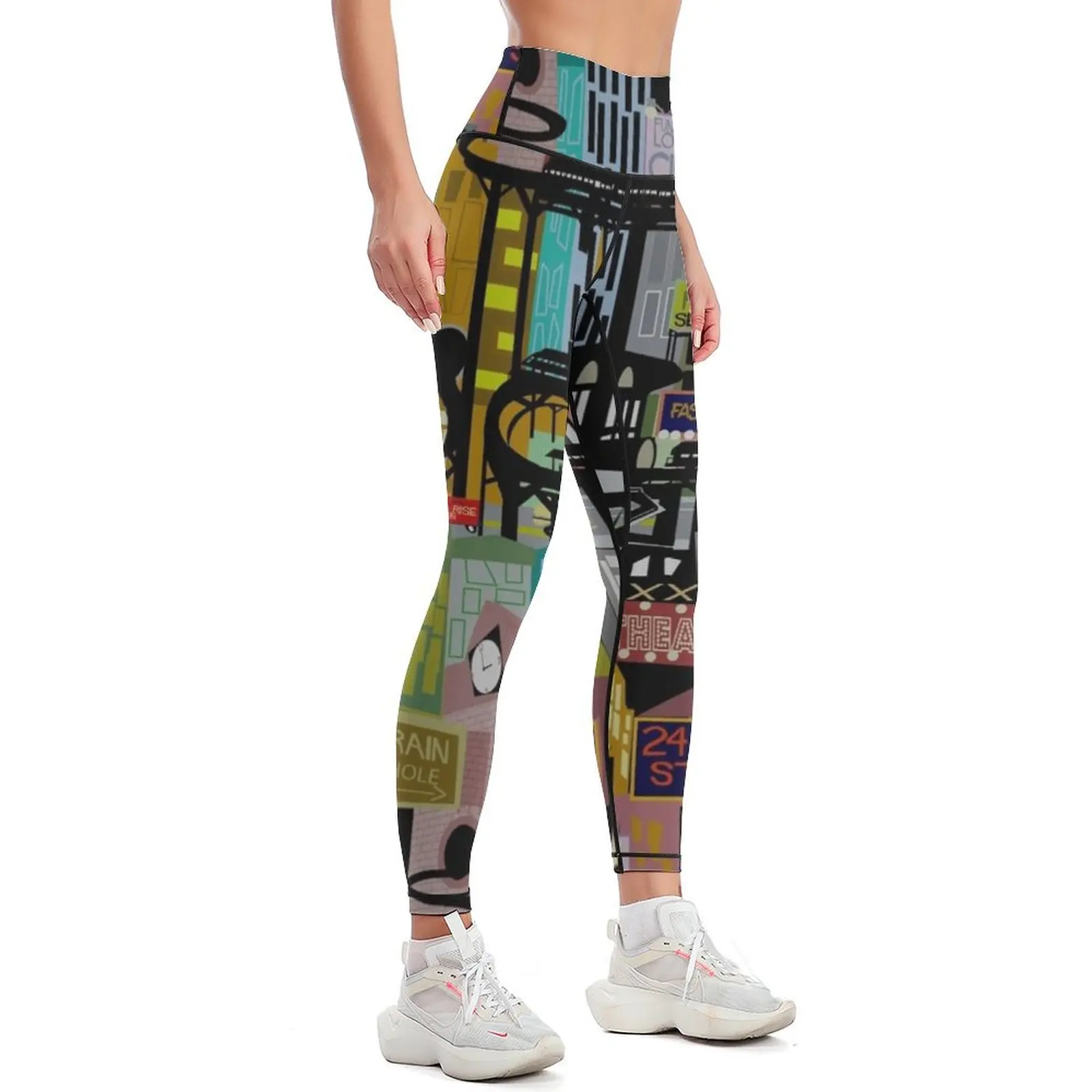 Leggings de Ciudad de mediados de siglo para mujer, camisas deportivas, ropa de entrenamiento de gimnasio, Leggings