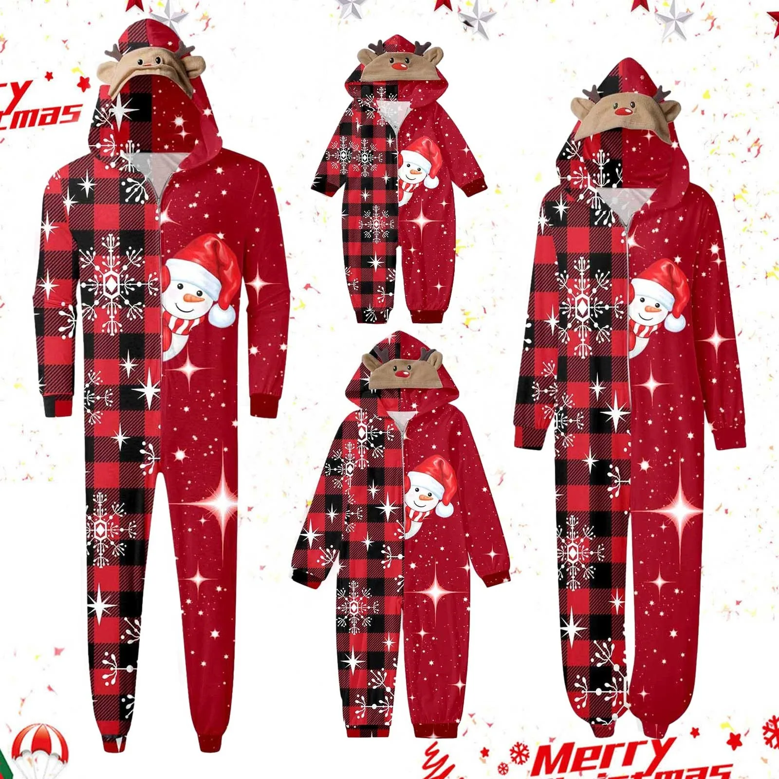 Adult Kid Christmas Family Matching Pajamas Jumpsuit Cute Santa Claus Print Christmas Matching Sleepwear Parent Child Romper