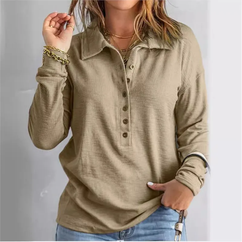 Casual reversknoopversiering losse effen kleur top met lange mouwen voor dames in de lente en herfst, comfortabele en veelzijdige top
