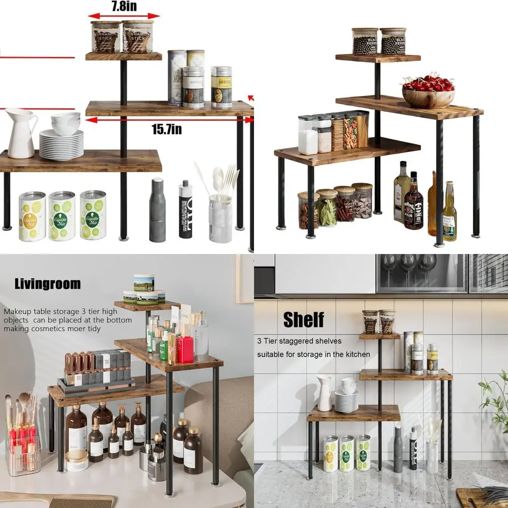 

Регулируемый трехъярусный угловой органайзер для кухонной полки, черный — полка для специй для ванной комнаты, кофейной площадки и хранения над раковиной