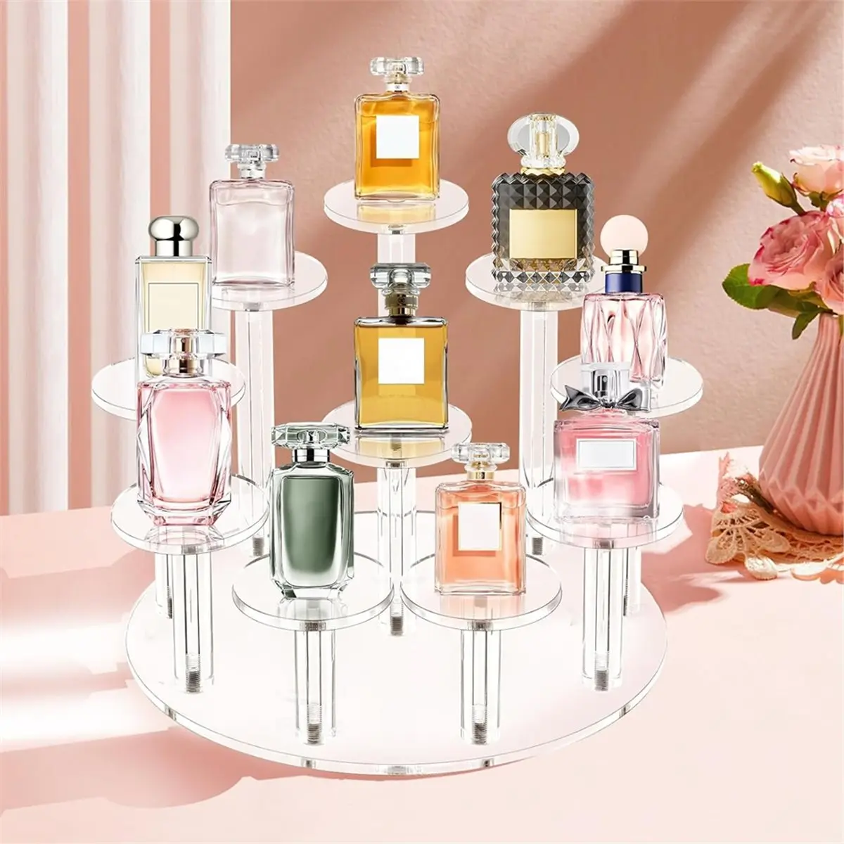 Acrylic Display Stand, 10 Tier Round, Clear Organizer for Jewelry, Figures, Perfume,Cupcake,Countertop Decoration