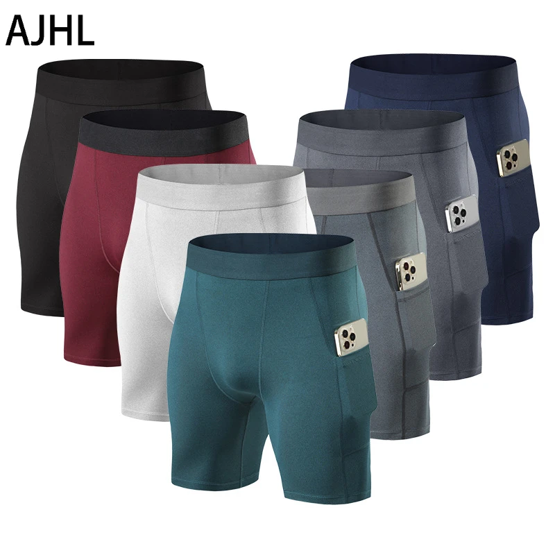 

AJHL мужские быстросохнущие брюки для бега, эластичные узкие шорты для спорта и фитнеса, дышащие компрессионные брюки с пятью точками для йоги