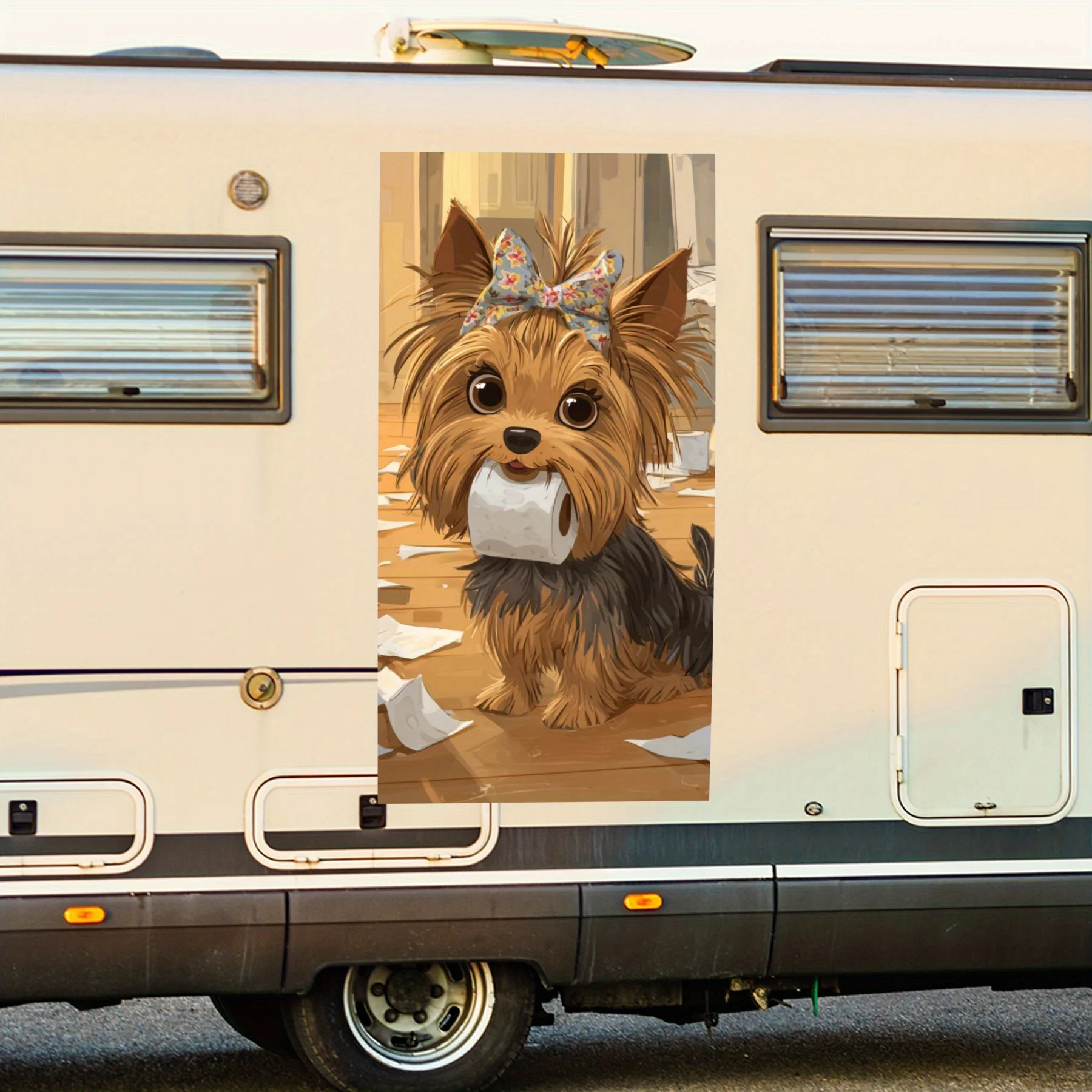 

Dog withToilet Paper - Vinyl Decal for RV Rear, Waterproof Self - Adhesive Vinyl Stickers for RV Tail and Bumper, Decoration - P