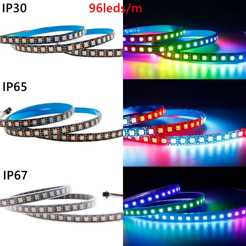 DC5V WS2812B Led Strip 74/96/144leds/m Individually Addressable Smart 5050RGB WS2812 Pixels Led Light IP30/65/67 Black/White PCB