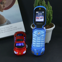 Mini Car Shape Flip Funny Mobile Phone for Kids Dual SIM Flashing LED Lights Big Button Clear Call Student Toy Phone Gift