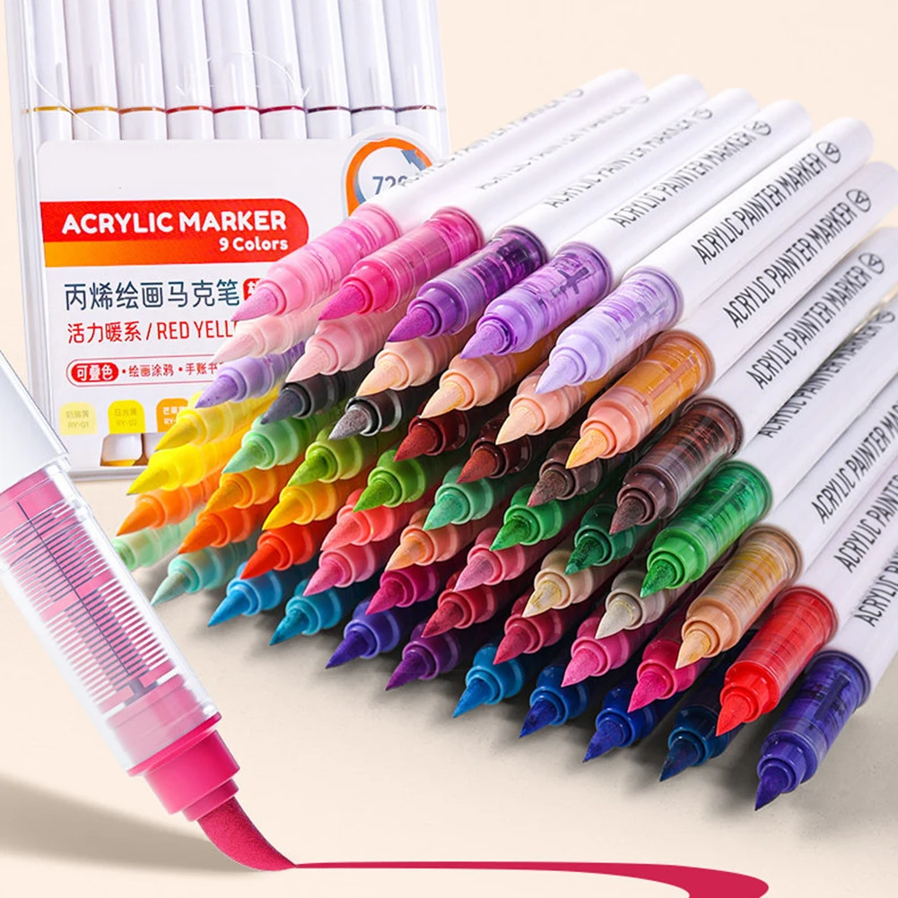 9pcs/Set Acrylic Markers Set,Can Be Stacking Color Intelligent Control Ink Color Pens Art Supplies Stationery Student Brush Set