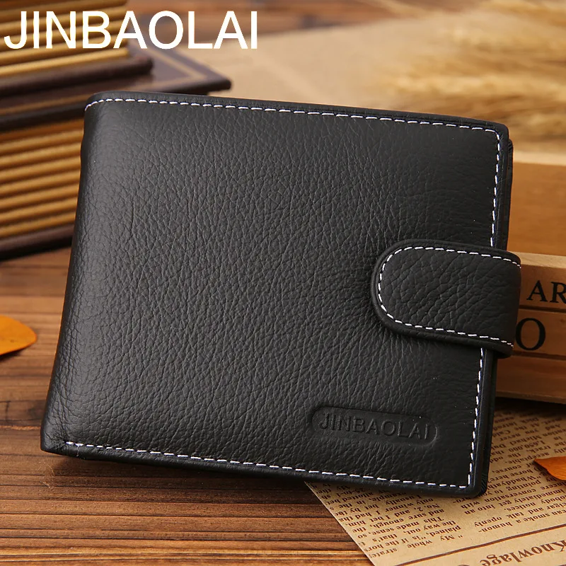 Men Wallet Brand Genuine Leather Wallets Card Holder Hasp Design Casual Bifold Short Wallets with Coin Pocket Purse Male Cartera