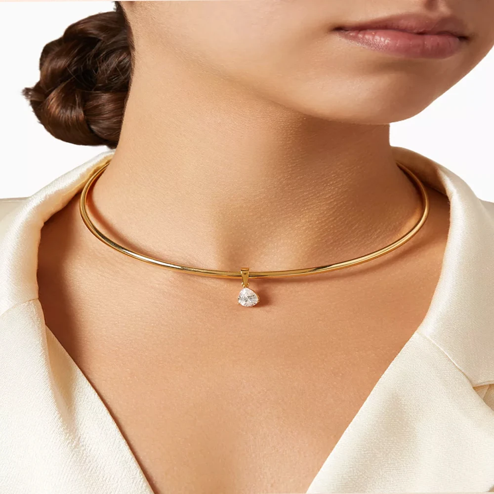 Shiny Charms Crystal Pendant Necklace For Women Gifts Elegant Teardrop Zircon Choker Necklace Gold Color