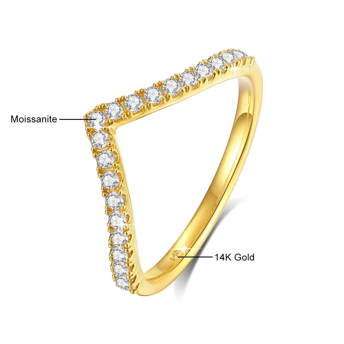Luxury Brand 100% Real 14k Gold V Shape Ring Moissanite Diamond Women Jewelry With AU585 K Gold Certificate Valentine’s Day Gift