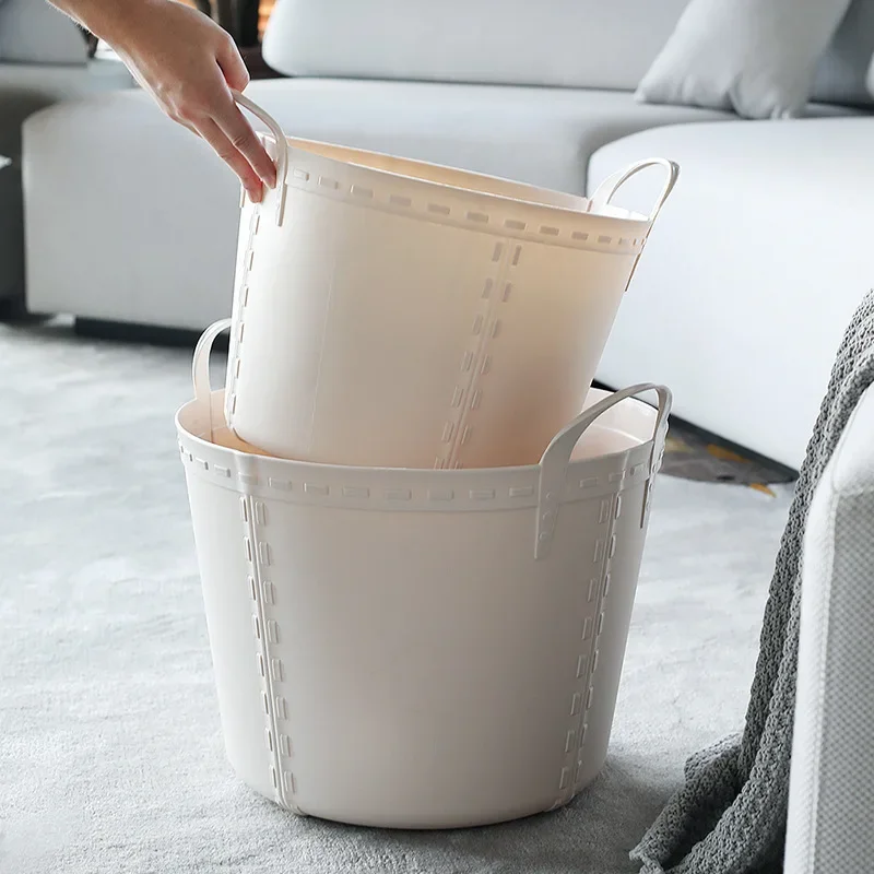 Household Simple Round Plastic Laundry Basket Home Portable Storage Basket Large Bath Basket Laundry Bucket