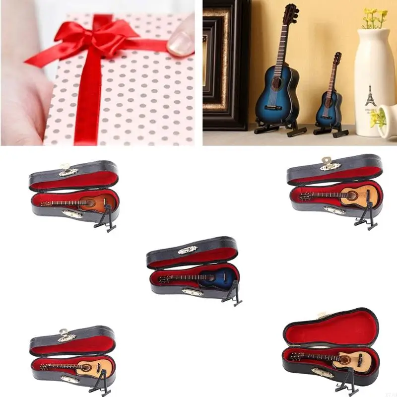 X7JD 10cm Toy Acoustic Guitar Scale Model Home Office Desk Decor Ornaments Gifts