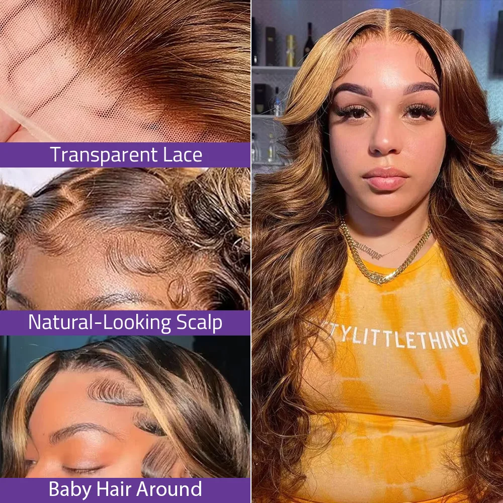 18 36 بوصة تسليط الضوء على 4/27 العسل شقراء الجسم موجة الدانتيل أمامي باروكة من شعر طبيعي 13x4 13x6 HD الدانتيل الجبهة خصلات الشعر المستعار الإنسان للنساء