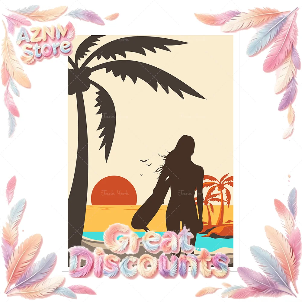 2026 Surfing Summer Van, Palm Tree Sunrise, Tropical Paradise, Surfer Bliss, Surfer Girl Beach Sunset, Summer Adventure Set,