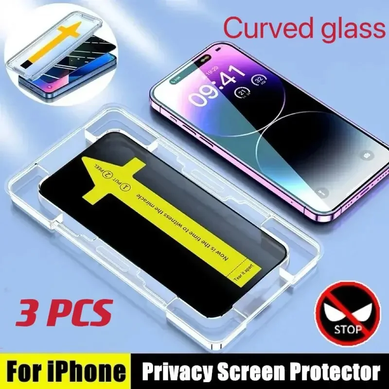 One click Automatic Easy Install Anti Spy Peep Tempered Glass For iphone 16 14 15 11 12 13 Pro Max X XR Privacy Screen Protector