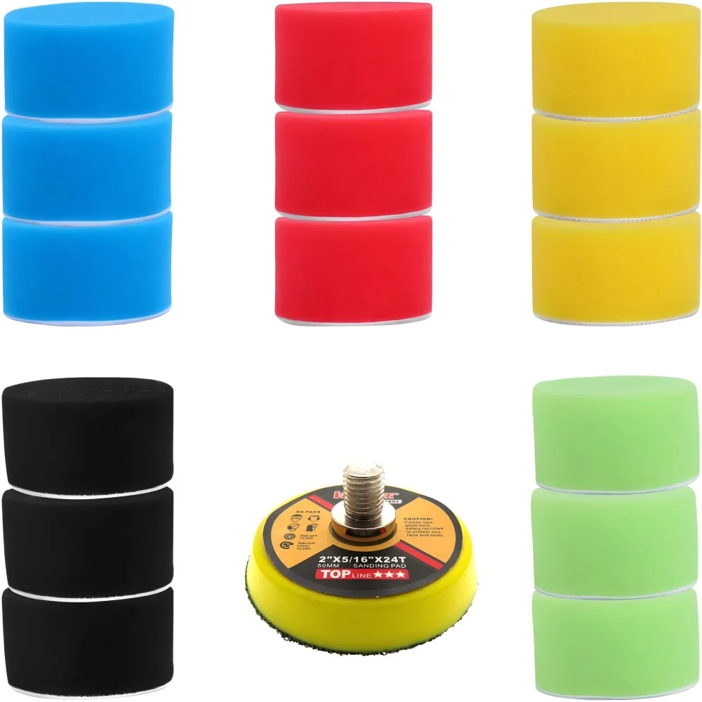 5/16 قطعة 2 بوصة إسفنجة تلميع مجموعة مختلطة 5 ألوان مع هوك وحلقة الرملي الوسادة لسيارة رغوة الحفر الحفر عازلة مرفق