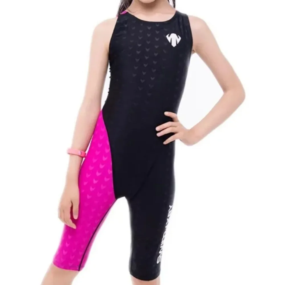 ชุดว่ายน้ําการแข่งขันของ Fanceey Girls หนังฉลามยาวถึงเข่าชุดว่ายน้ําแบบมืออาชีพสําหรับเด็ก