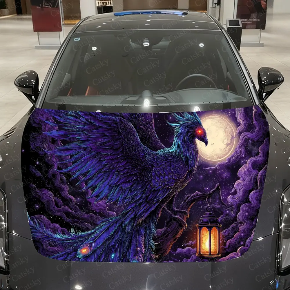Gothic Night Lantern Phoenix Car Vinyl Wrap, PVC Waterproof Car Hood Sticker, Self-Adhesive Scratch-Resistant Stickers