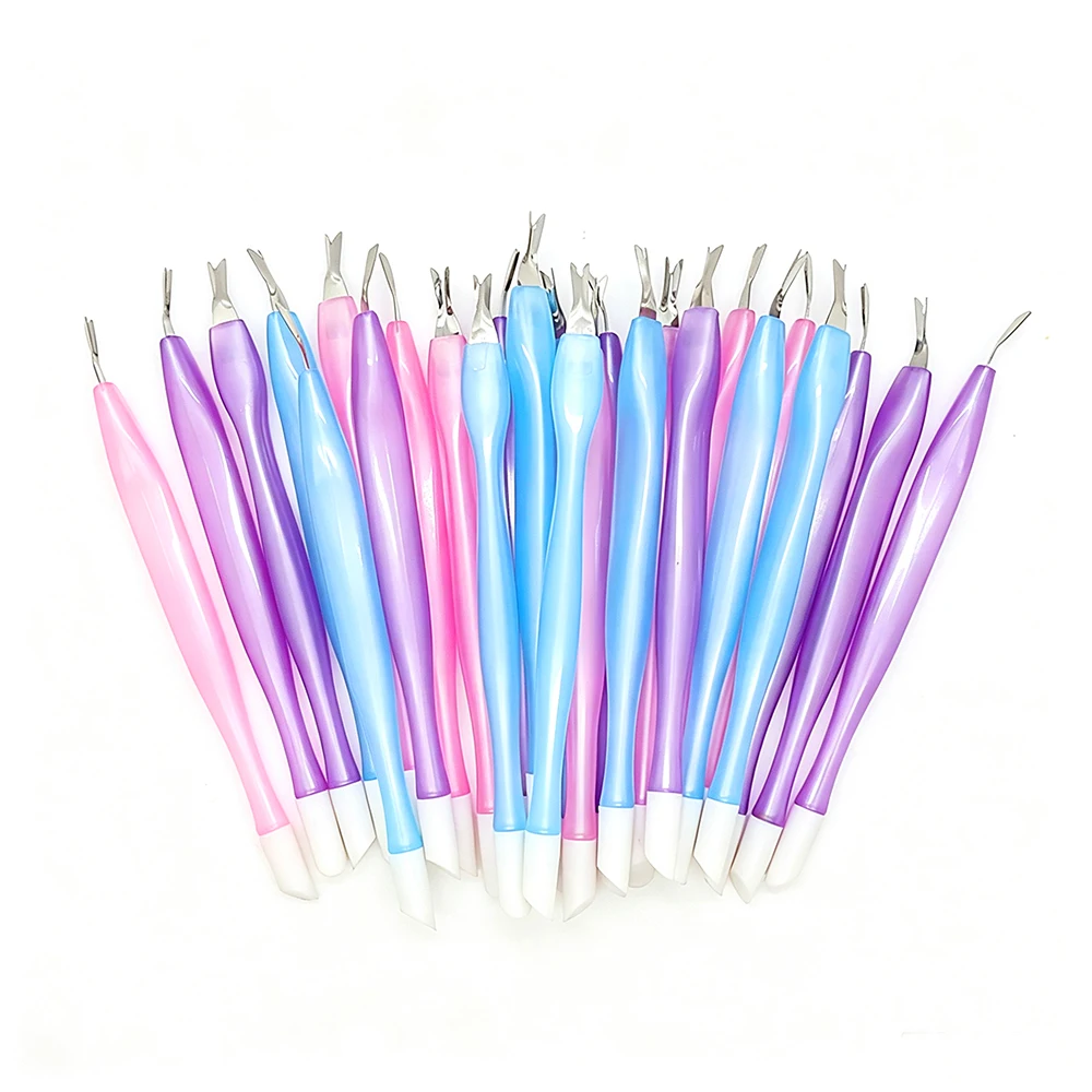 100Pcs Anti-slip Handle Cuticle Pusher Metal Dead Skin Remove Fork Manicure Tool Nail Cuticle Scraper Nail Art Pedicure Supplies