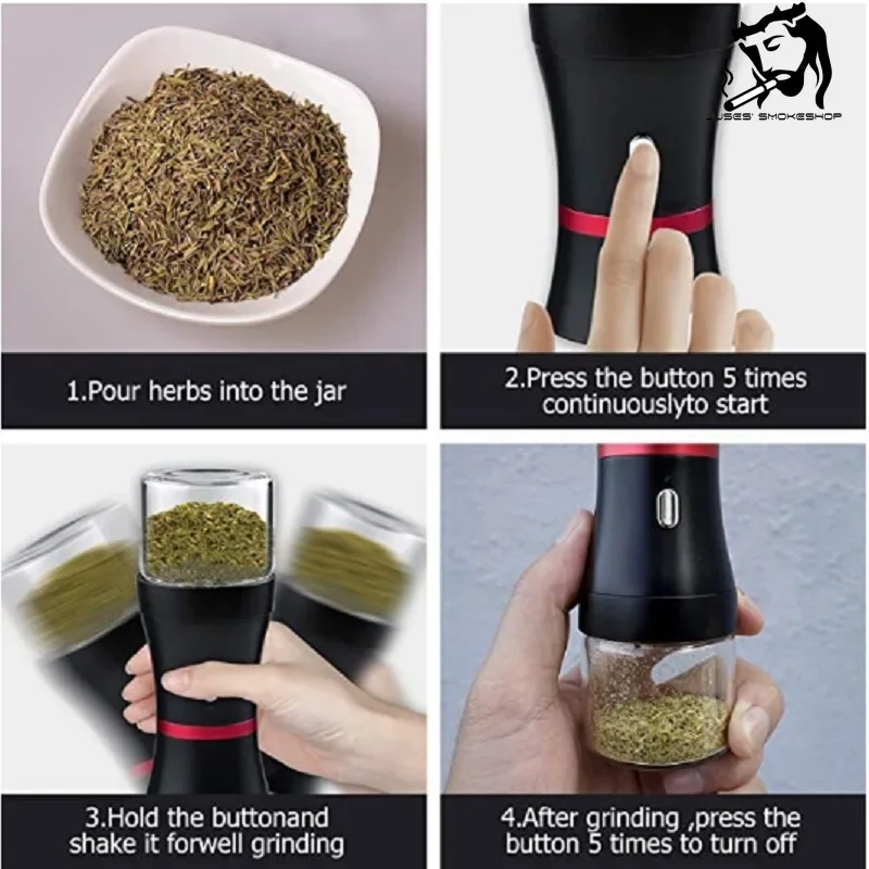 Portable Electric Herb Grass Grinder with Glass Storage Tobacco Jar High Quality Herbal Crusher Grinders for Smoking Accessories