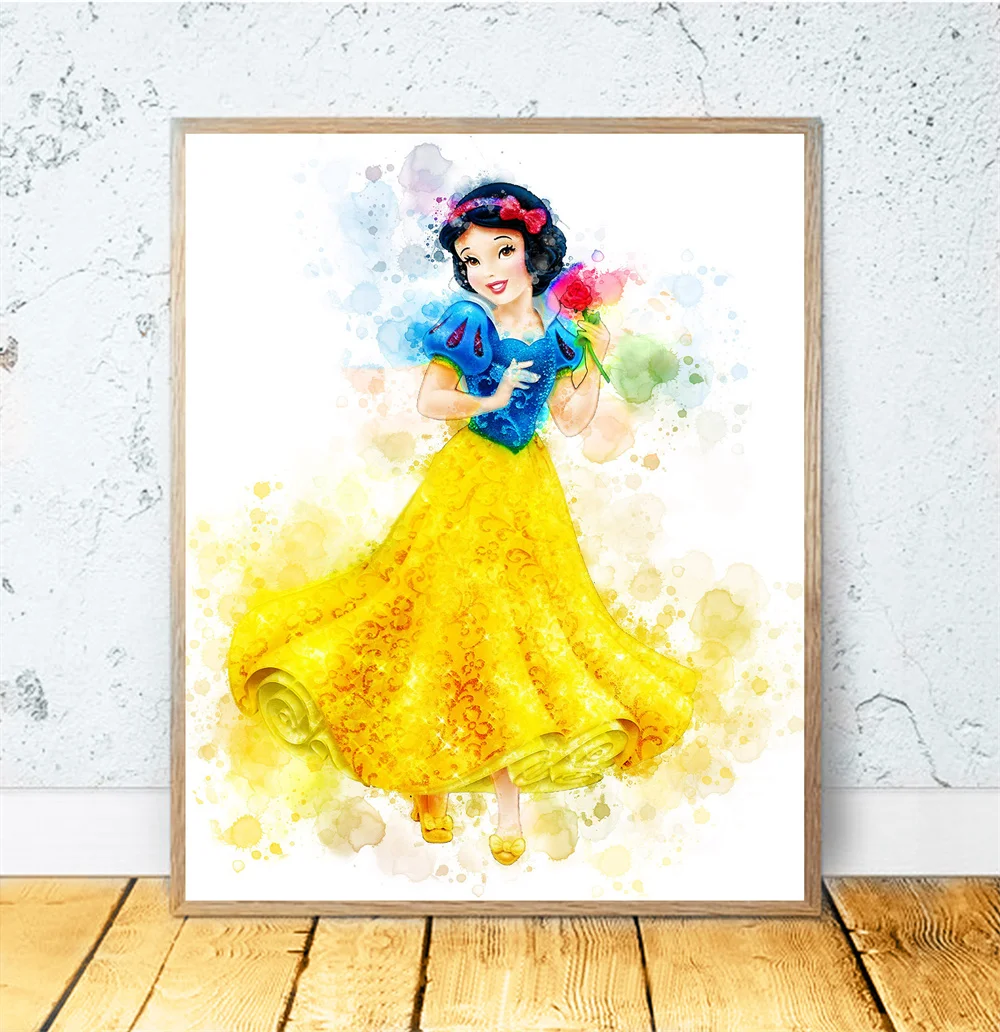 Arte de pared de dibujos animados para habitación de princesa, carteles de Princesas de Disney, impresiones, pintura en lienzo, imágenes, dormitorio