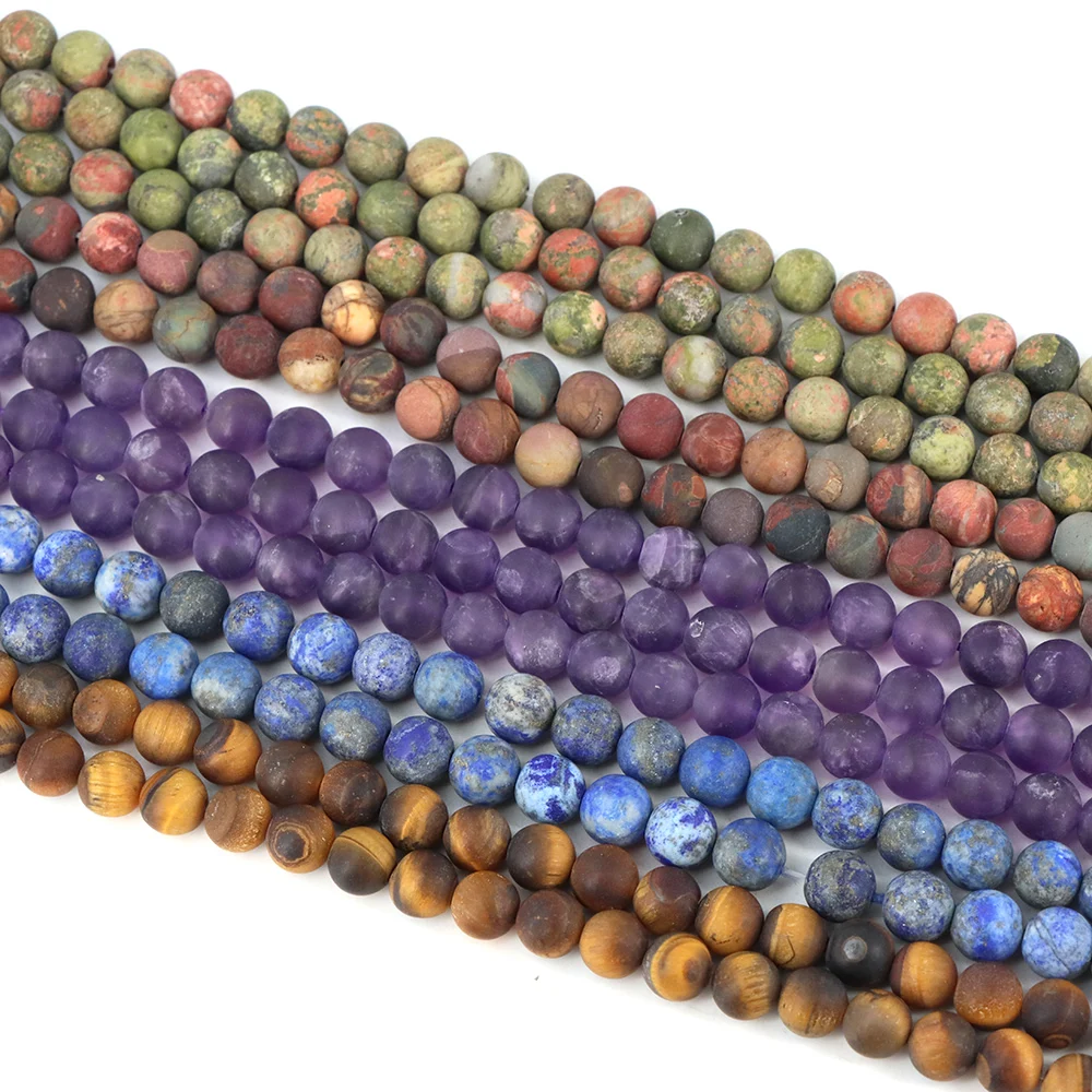 Natural Stones Matte Amazonite Pink Zebra Jasper Spacer Loose Round Beads Jewelry Making DIY Bracelets Necklace Dull Polish Bead
