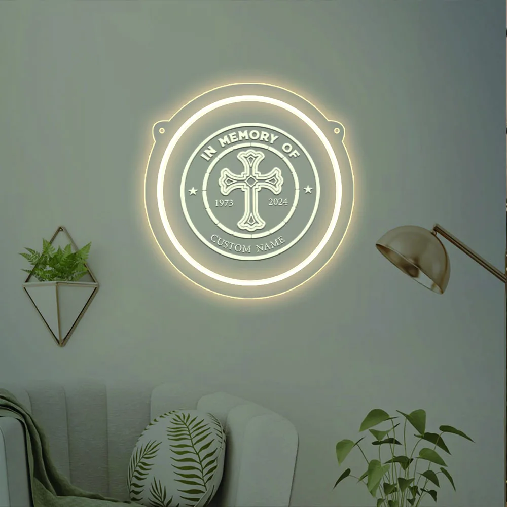 Crucifijo de forma redonda, texto personalizado, alimentación USB, letrero Led de neón, lámpara acrílica para decoración del hogar, regalos geniales para colgar en la pared, 1 ud.