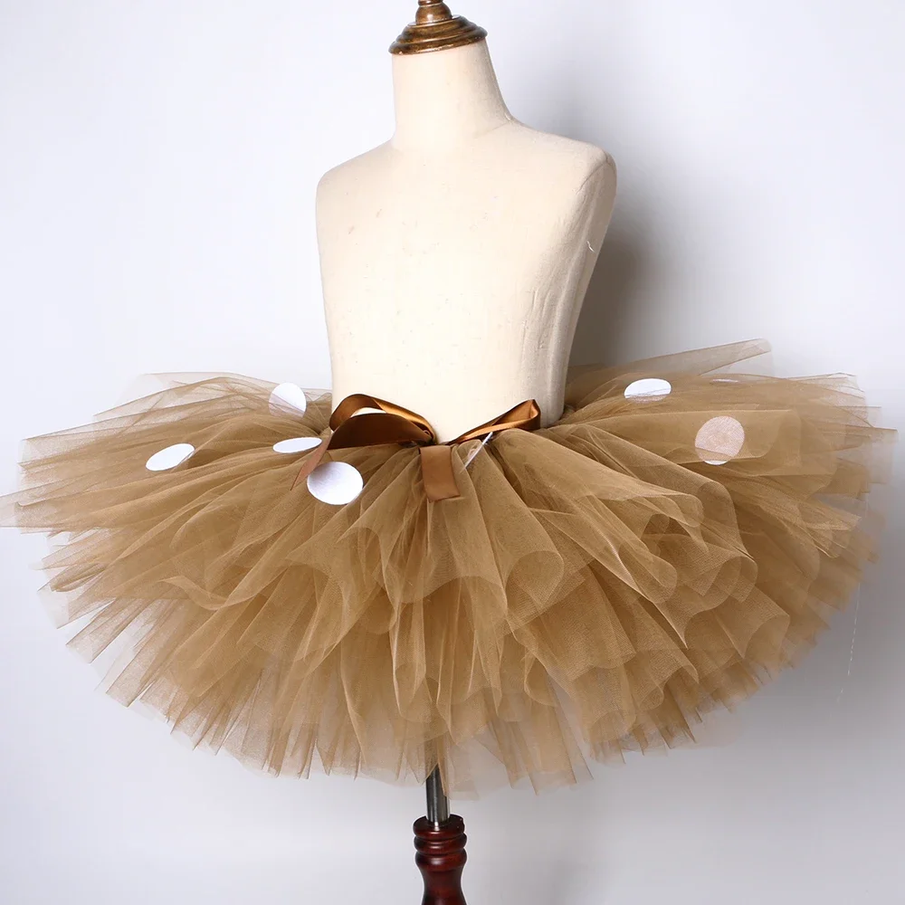 Brown Girls Deer Tutu Skirt Outfits Fluffy Baby Girl Party Dance Tutu Skirts for Kids Halloween Christmas Elk Reindeer Costume