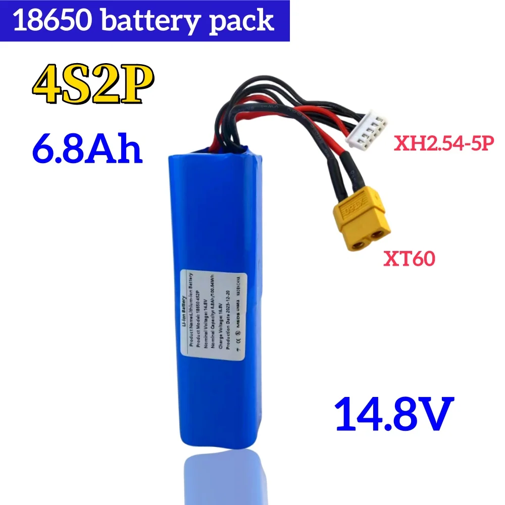 

14.8V 6800mAh 4S2P High Capacity 16.8V Li-ion Battery UAV Rechargeable for Various RC Airplane Drone Quadrotor XH2.54-5P XT60