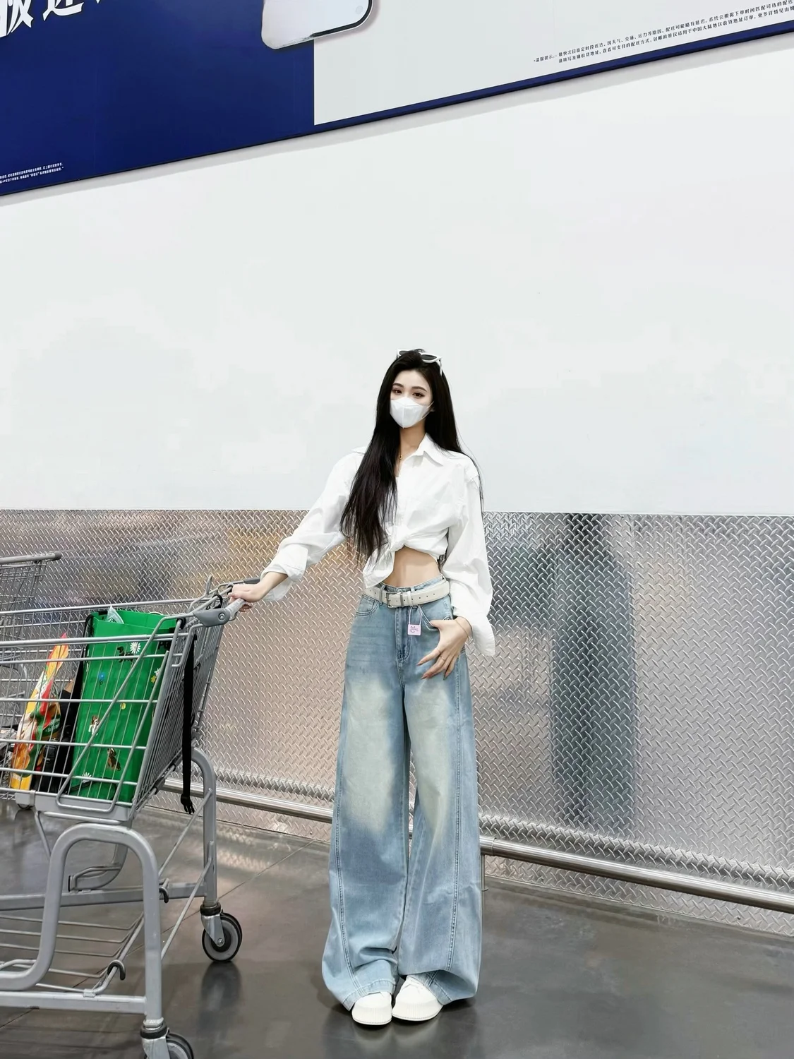 

Extended Length Straight Leg Jeans Women's Spring Summer High Waist Wide Leg Floor Length American High Street Style Jeans