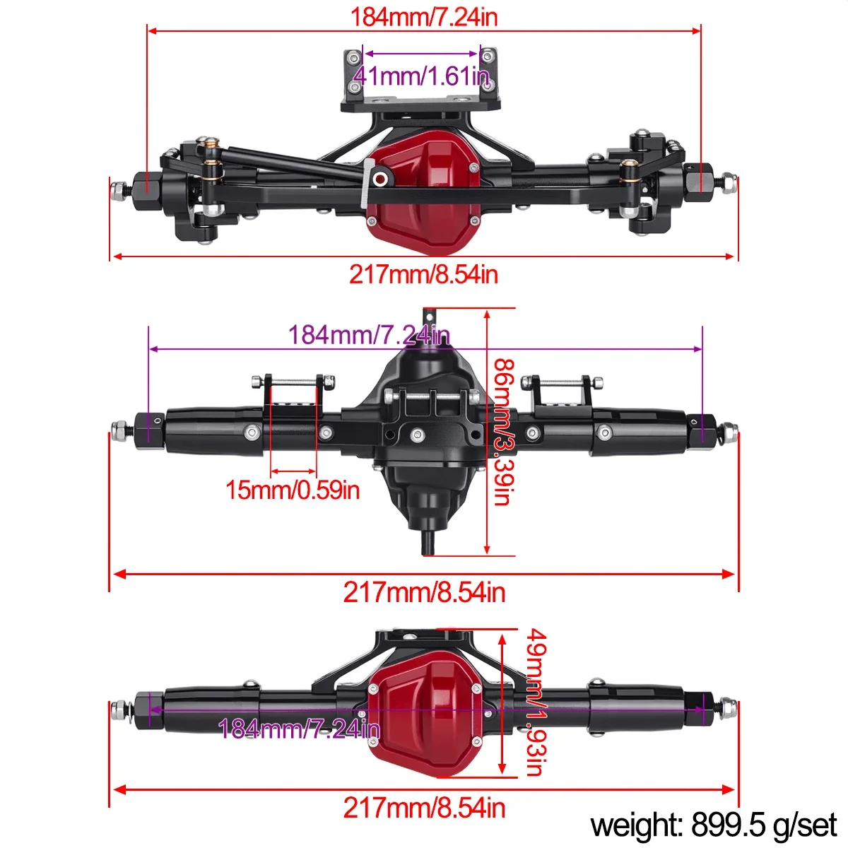 Metal Alloy Front Rear Complete Axle Set + Steel CVD Shaft for 1/10 RC Crawler Axial SCX10 D90 RC4WD