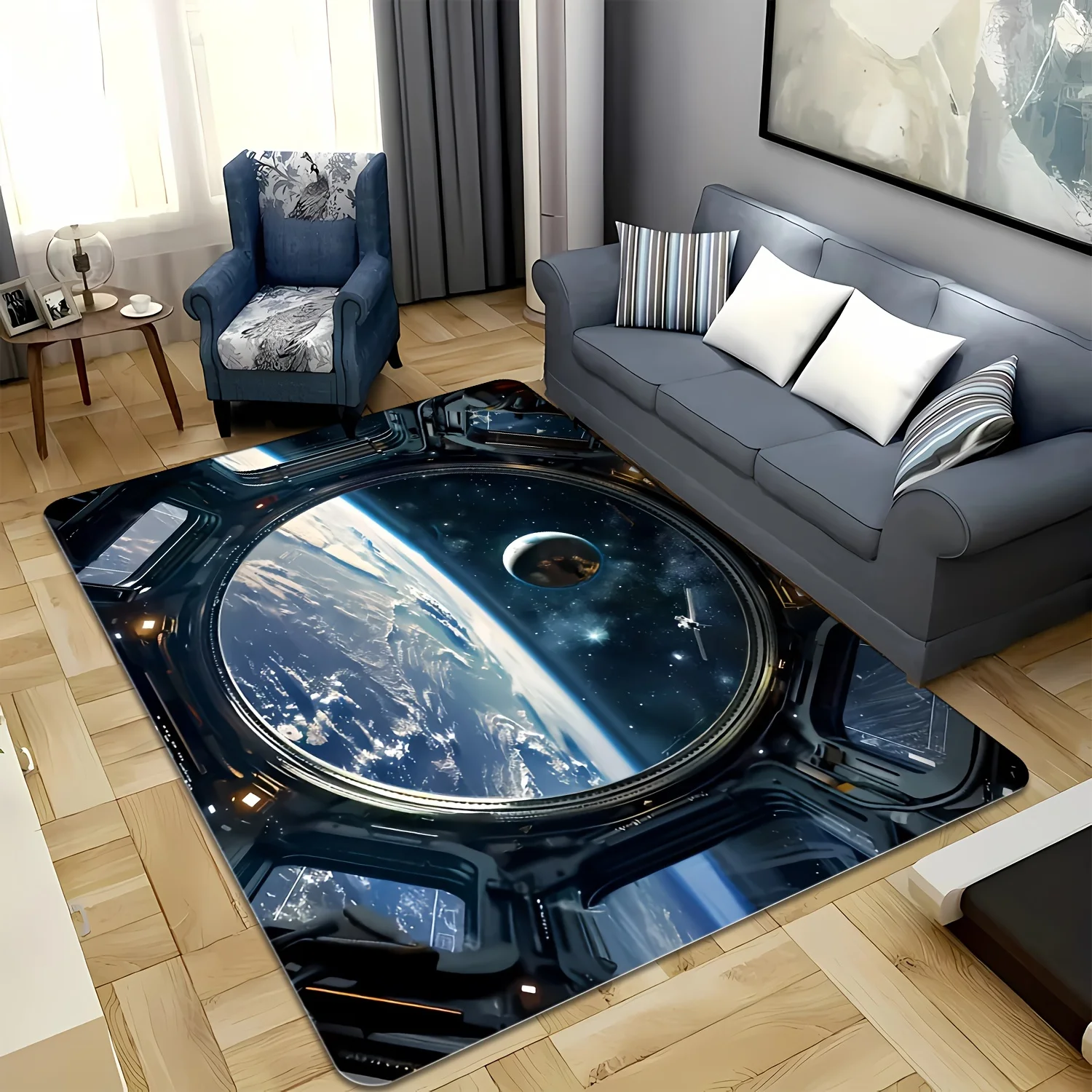 Futuristic Space Earth Galaxy Rug Cosmic Planet View Area Mat Modern Sci-Fi Living Room Home Decor Carpet Floor Covering