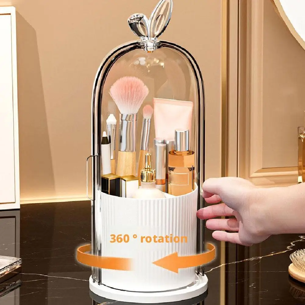 360° Rotating Makeup Brush Holder Lipstick Eyebrow Pencil Eye Shadow Organizer with Clear Lid Dustproof Cosmetic Brush Holder