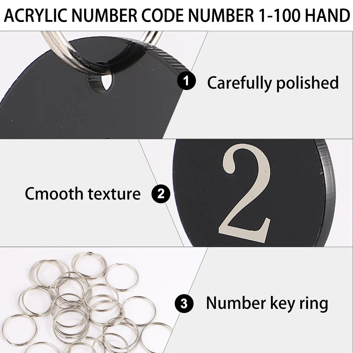 100Pcs Acrylic Number Tag Rings Round Hollow Key Tags for Hotel Restaurant Supermarket Hot Pot Counters Line Up Management