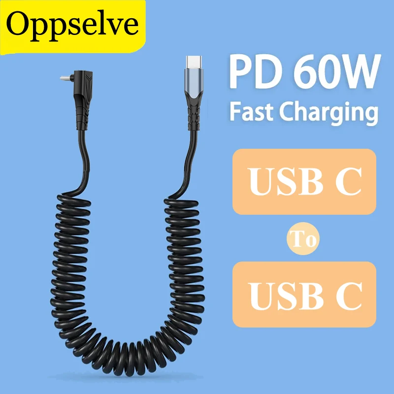 USB C 60W 3A Quick Charge Spring Cable Type C To USB-C Fast Charging Telescopic Data Wire Cord For Xiaomi Samsung S23 Huawei P60