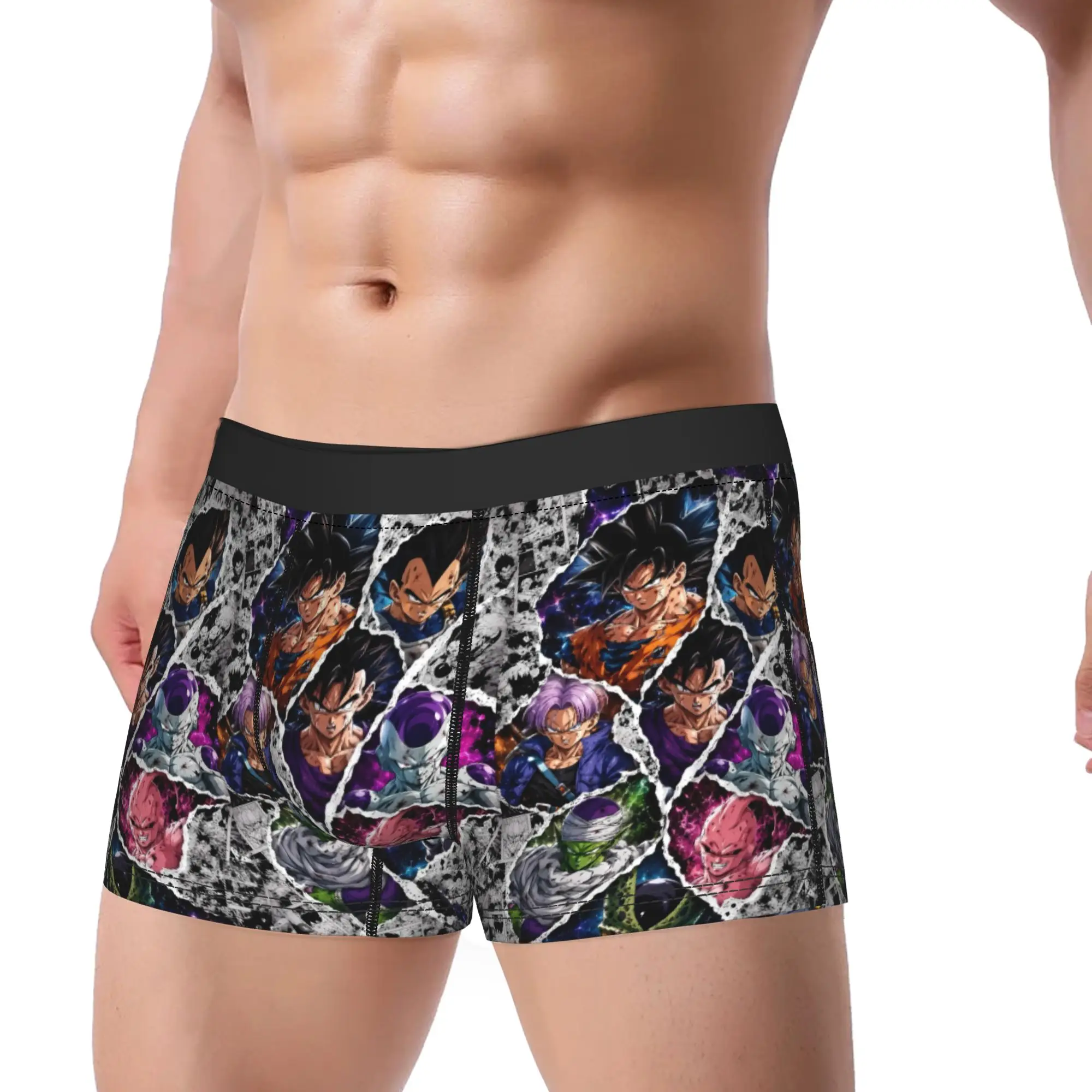 Goku Colorful Cracked Art Underwear  Male Panties Custom Breathable Boxershorts Hot Sale Shorts Briefs Big Size