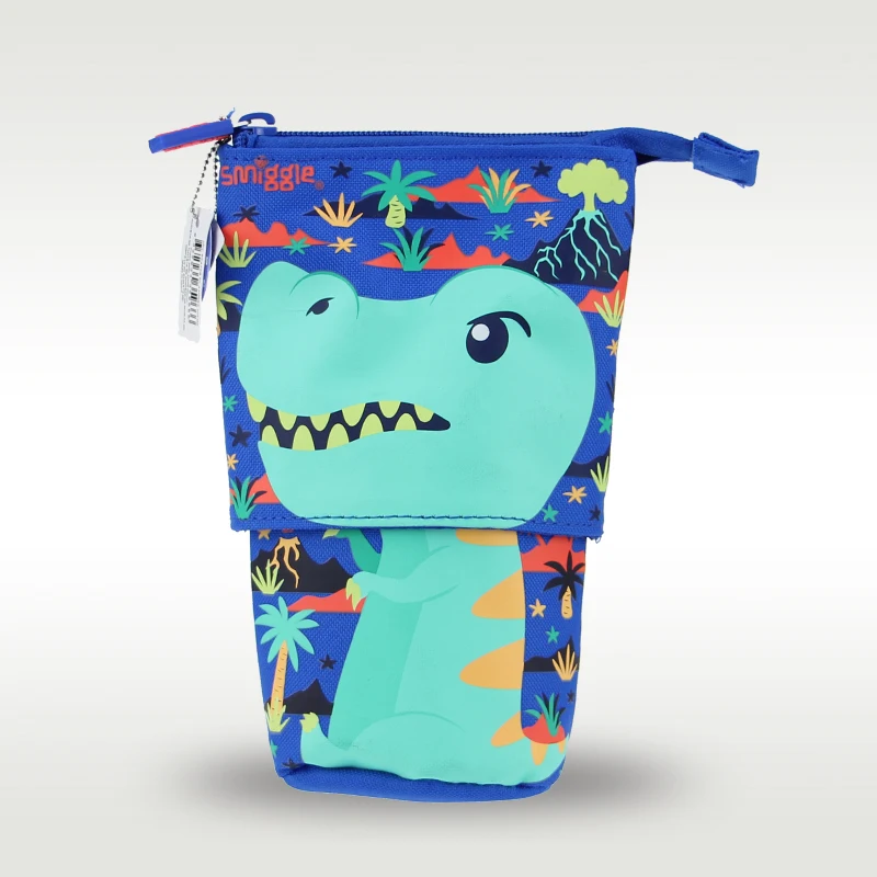 Australia Smiggle Original Children\'s Pencil Case Boys Clutch Bag Blue Green Dinosaur Retractable Pencil Holder Kawaii Stationer