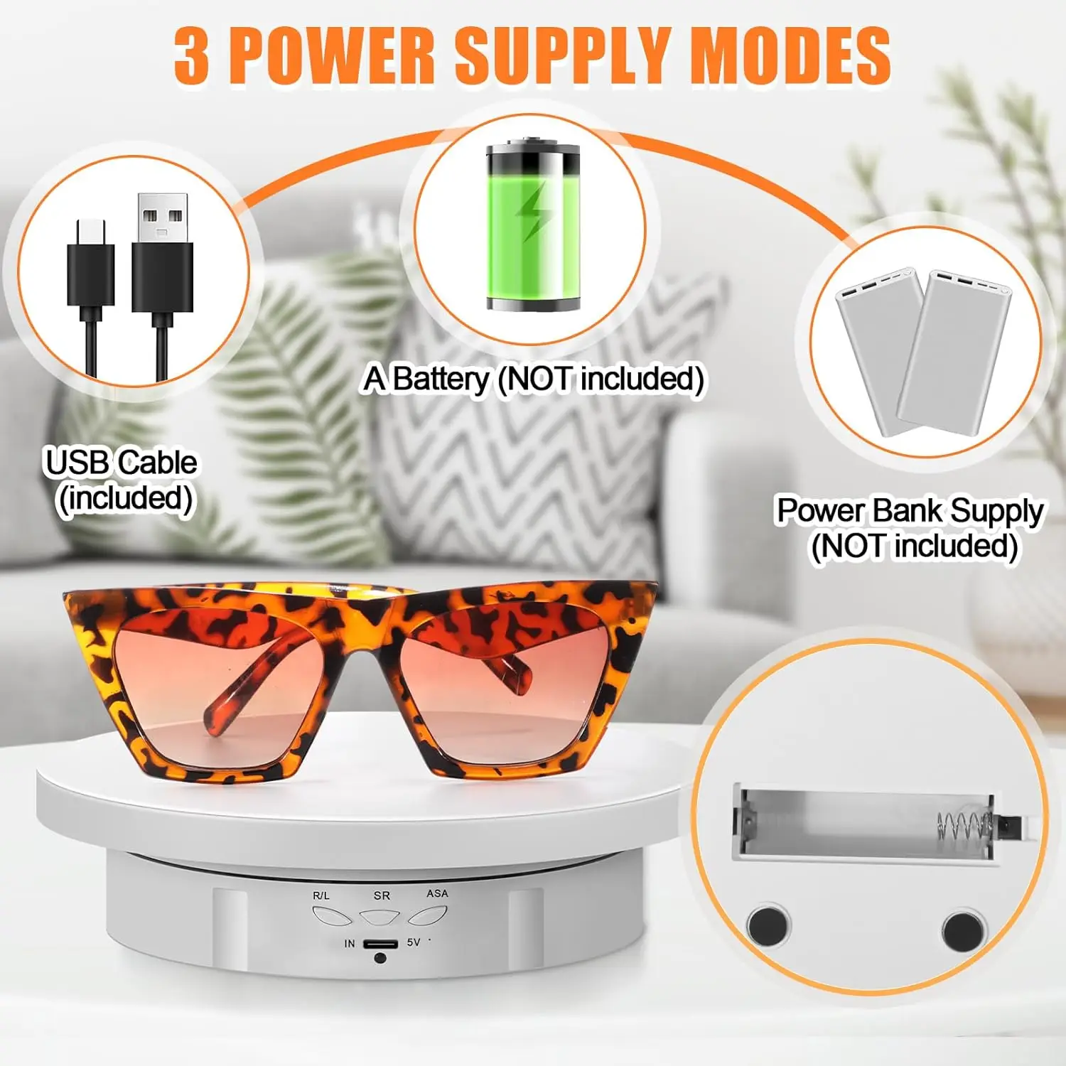 حامل شاشة دوار بمحرك 3 في 1، قرص دوار إلكتروني 360 درجة متوافق مع حامل عرض دوار مقاس 5.74/7.08/8.66 بوصة. (أبيض)