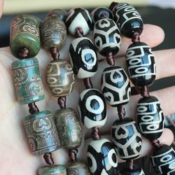 5pcs ,13-15x20-25mm Green Ancient Tibet Dzi Agates Drum Shape Beads ,Lucky Symbol,Powerful Amulet,For DIY Jewelry Making !