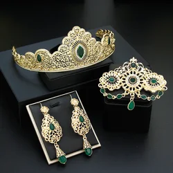 Neovisson Morocco Ladies Favorite Gift Crown Set Gold Color Cystal Hair Jewelry Tiaras Arabic Bride Wedding Jewelry Headband