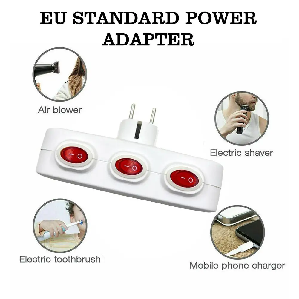 EU Electrical Sockets With ON/OFF Euro Mounted 1 To 3 Way Germany Standard Extensions Adapter Power Plug Socket
