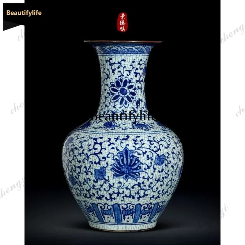D80 Jingdezhen ceramics, Chinese-style blue-and-white porcelain, high-end vase, living room sofa corner table ornament