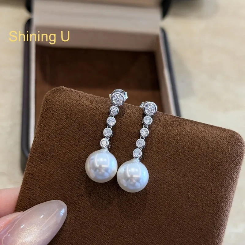 

Shining U 925 Sterling Silver Pearl Drop Earrings for Women Fine Jewelry Wedding Spring